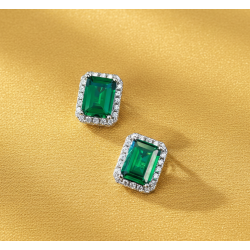 Emerald Stud earring 18K gold plated Silver