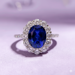 Simulated Sapphire 18K gold plated  Sterling Silver Ring