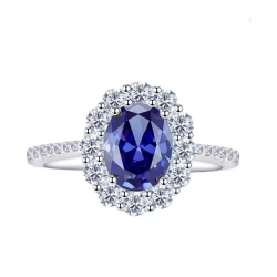 Simulated Sapphire 18K gold plated  Sterling Silver Ring