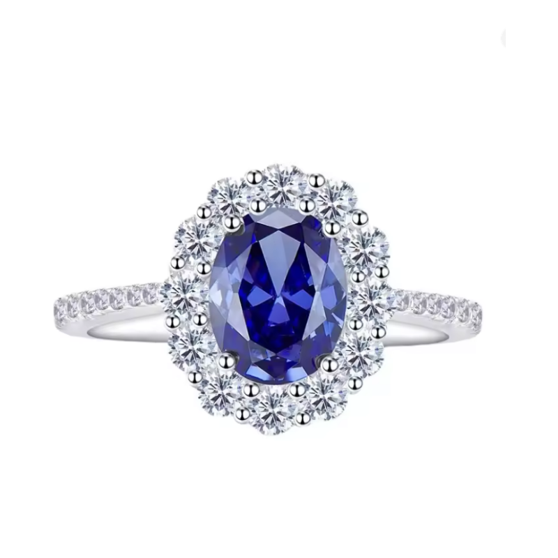 Simulated Sapphire 18K gold plated  Sterling Silver Ring