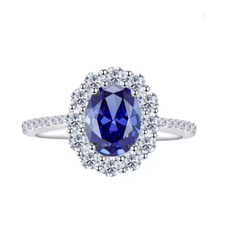 Simulated Sapphire 18K gold plated  Sterling Silver Ring