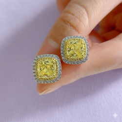 Stud Lab citrine square earring 18K gold plated Silver