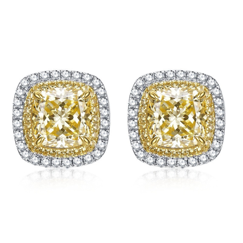 Stud Lab citrine square earring 18K gold plated Silver