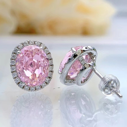 Pink Sapphire 18K gold plated Silver stud earring