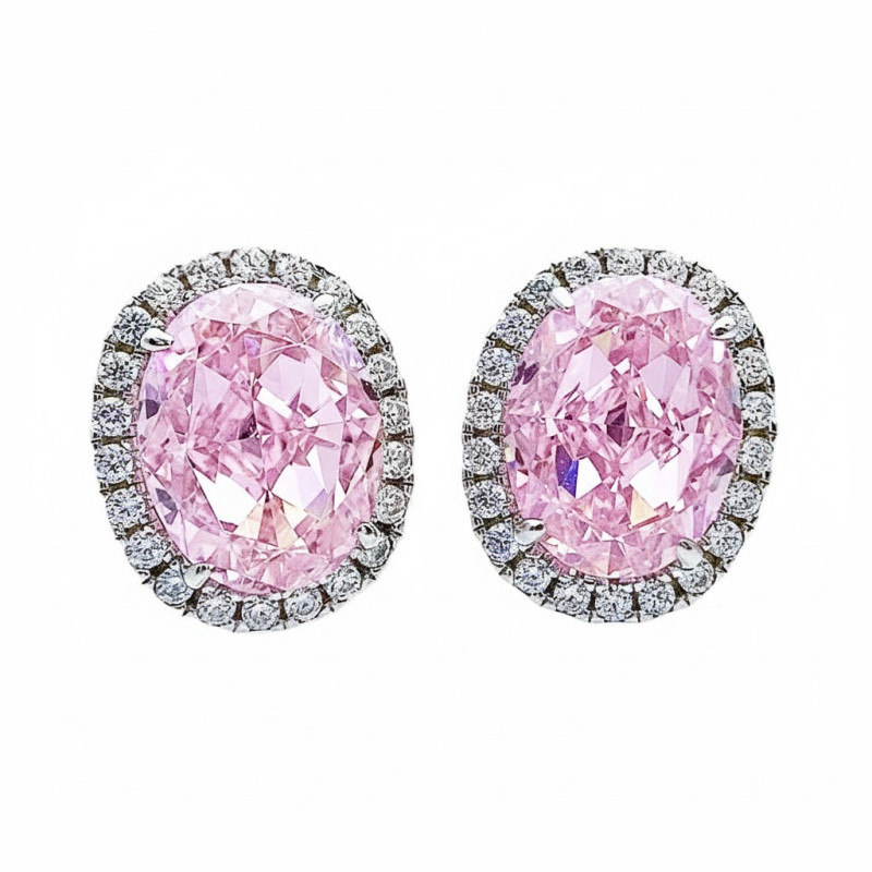 Pink Sapphire 18K gold plated Silver stud earring