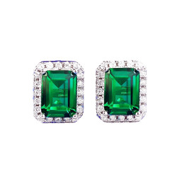 Emerald Stud earring 18K gold plated Silver