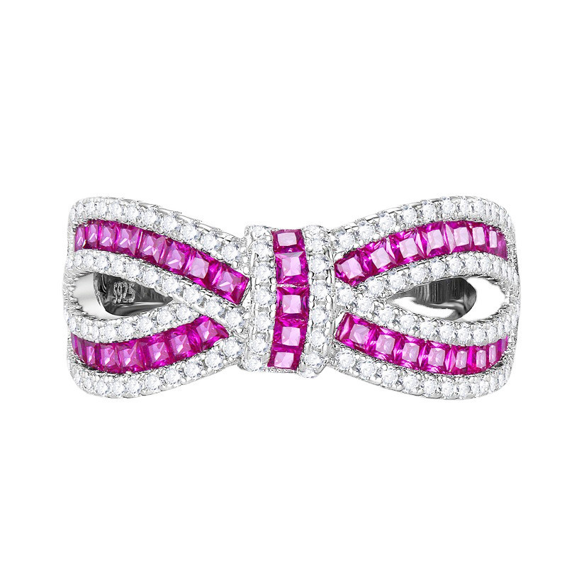 Bow tie Lab created Ruby 18K gold plated  Sterling Silver Ring