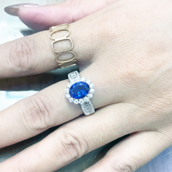 Created Sapphire 18K gold plated  Sterling Silver Ring