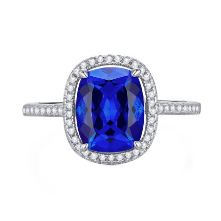 цэнхэр индранил 18К алтаар бүрсэн цэвэр мөнгөн бөгж