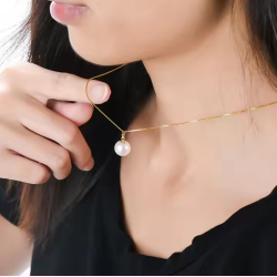 Natural Round Pearl Pendant 18K Yellow Gold