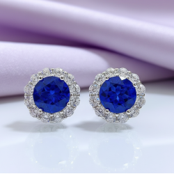 Lab Sapphire 18K gold plated Silver stud earring