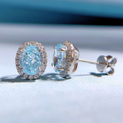Lab Aquamarine 18K gold plated  Sterling Silver Stud Earring