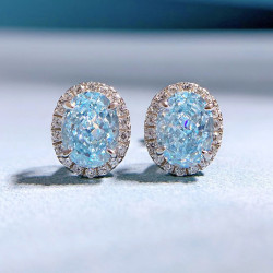 Lab Aquamarine 18K gold plated  Sterling Silver Stud Earring