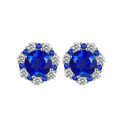 Stud earring Lab Sapphire 18K gold plated Silver