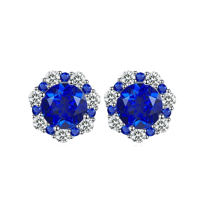 Stud earring Lab Sapphire 18K gold plated Silver