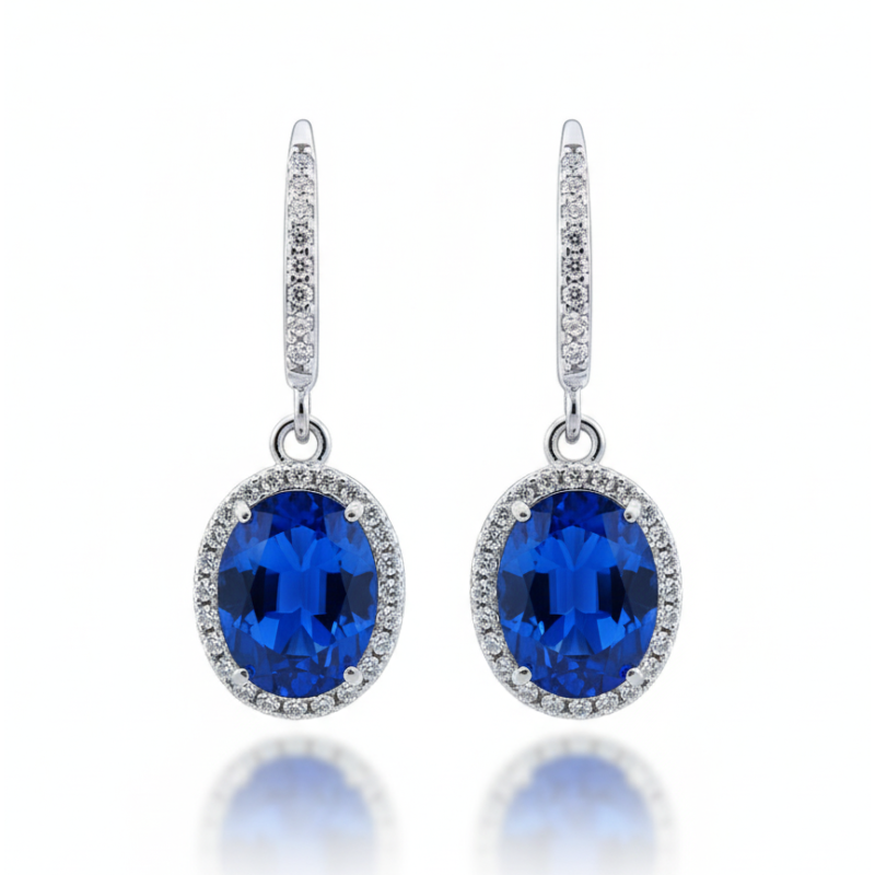 Lab Sapphire 18K gold plated  Sterling Silver Dangle Earring