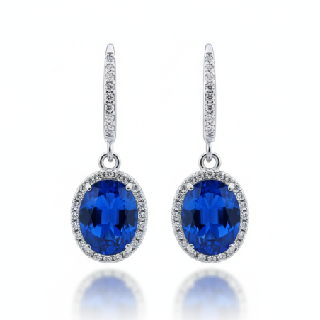 Lab Sapphire 18K gold plated  Sterling Silver Dangle Earring