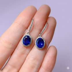 Lab Sapphire 18K gold plated  Sterling Silver Dangle Earring