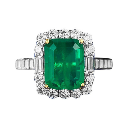Halo setting emerald 8K gold plated  Sterling Silver Ring