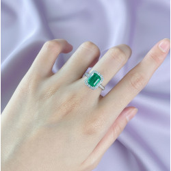 Halo setting emerald 8K gold plated  Sterling Silver Ring