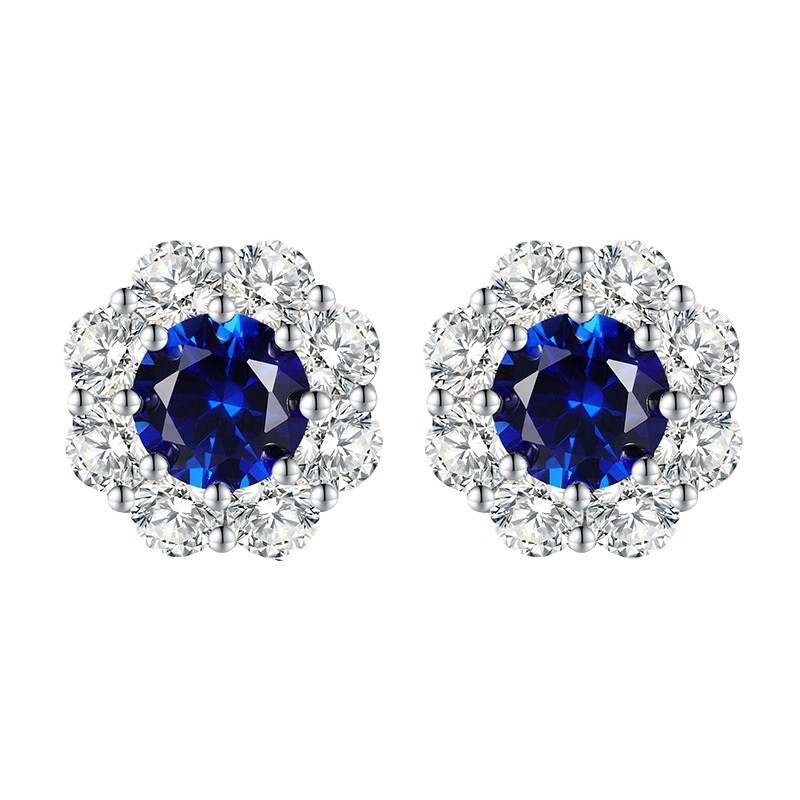 Blue Sapphire 18K gold plated Silver stud earring