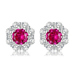 Created Ruby 18K gold plated Silver stud earring