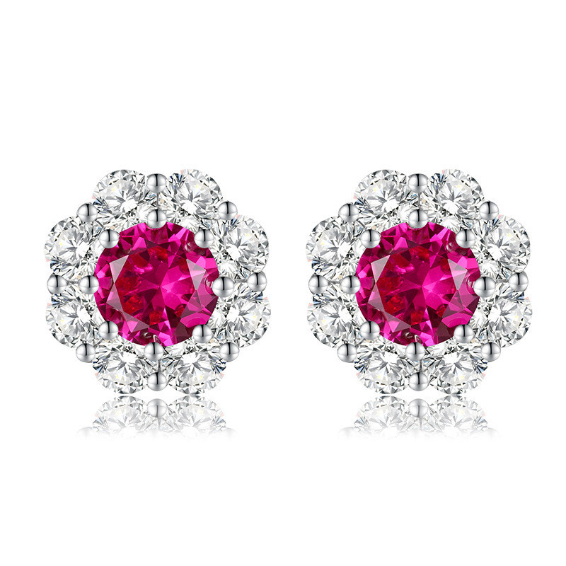 Created Ruby 18K gold plated Silver stud earring