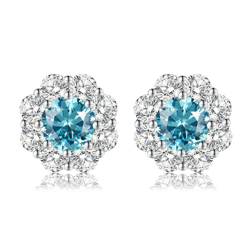 Aquamarine 18K gold plated Silver stud earring