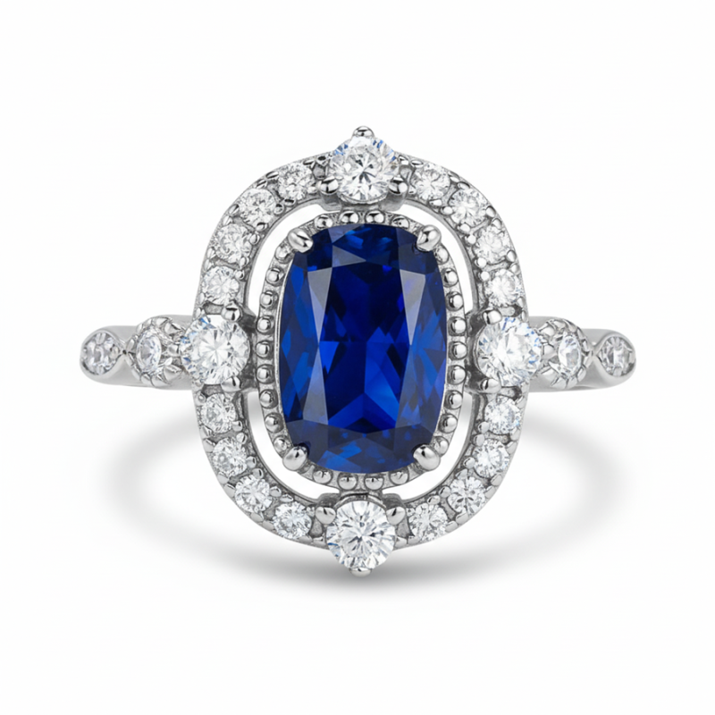 цэнхэр индранил 18К алтаар бүрсэн цэвэр мөнгөн бөгж