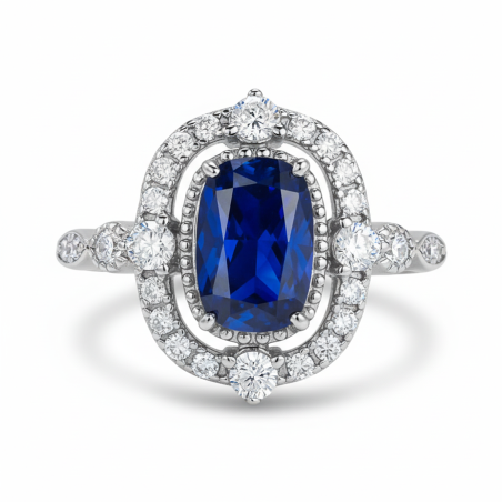 Vintage style Lab Created Sapphire 18K gold plated Sterling Silver Ring