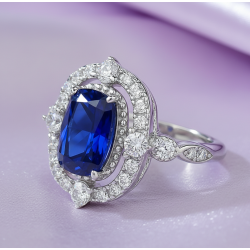 цэнхэр индранил 18К алтаар бүрсэн цэвэр мөнгөн бөгж