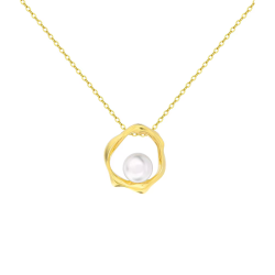 14K Yellow Gold  Plated Natural Pearl Pendant Sterling Silver