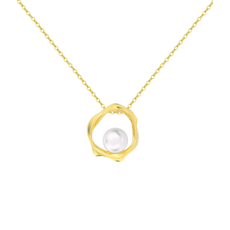 14K Yellow Gold  Plated Natural Pearl Pendant Sterling Silver