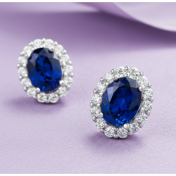 Princes Kate Blue Sapphire 18K gold plated Silver stud earring