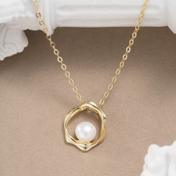 14K Yellow Gold  Plated Natural Pearl Pendant Sterling Silver