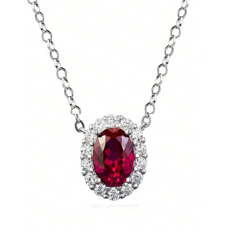 Lab Ruby 18K gold plated Sterling Silver Pendant chain