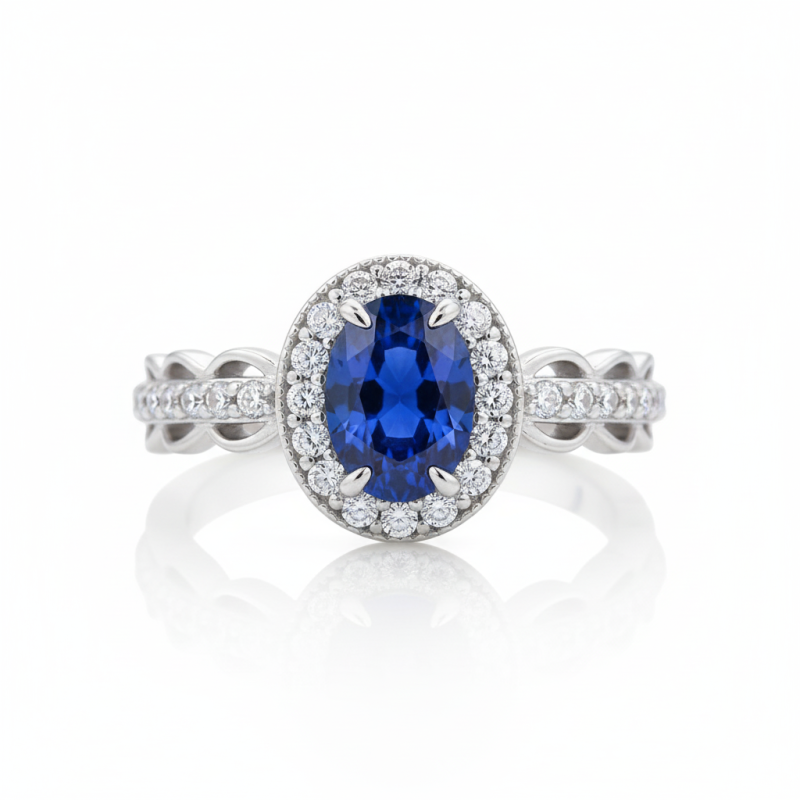 18К алтаар бүрсэн цэвэр Лаб цэнхэр индранил мөнгөн бөгж