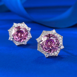 Rose Pink Sapphire 18K gold plated Silver stud earring