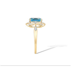 Sparkling Blue Topaz Luxury Diamond 14K 585 Yellow Gold  Ring