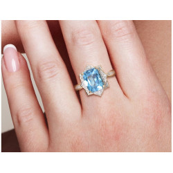 Sparkling Blue Topaz Luxury Diamond 14K 585 Yellow Gold  Ring