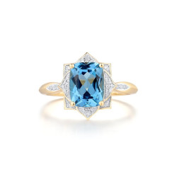 Sparkling Blue Topaz Luxury Diamond 14K 585 Yellow Gold  Ring