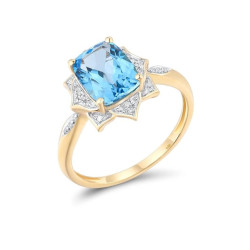 Sparkling Blue Topaz Luxury Diamond 14K 585 Yellow Gold  Ring