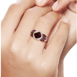 Luxury Ruby Rhodolite Garnet Gemstones 14K 585 Yellow Gold Ring
