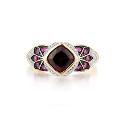 Luxury Ruby Rhodolite Garnet Gemstones 14K 585 Yellow Gold Ring