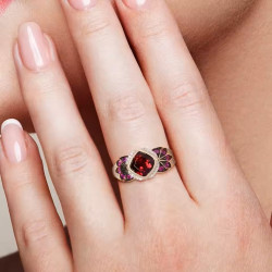 Родолит,бадмаараг,анар, тансаг алмазан 14К 585 шар алтан бөгж