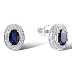 14K white gold Natural Blue Sapphire Diamond  Earrings