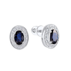 14K white gold Natural Blue Sapphire Diamond  Earrings