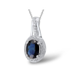 14K white gold Natural Blue Sapphire Diamond  Pendant