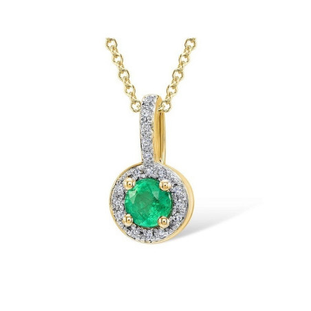 Genuine 14K 585 Yellow Gold Round Emerald Pendant