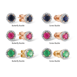 Genuine 14K 585 Yellow Gold Round Ruby Push back Earrings